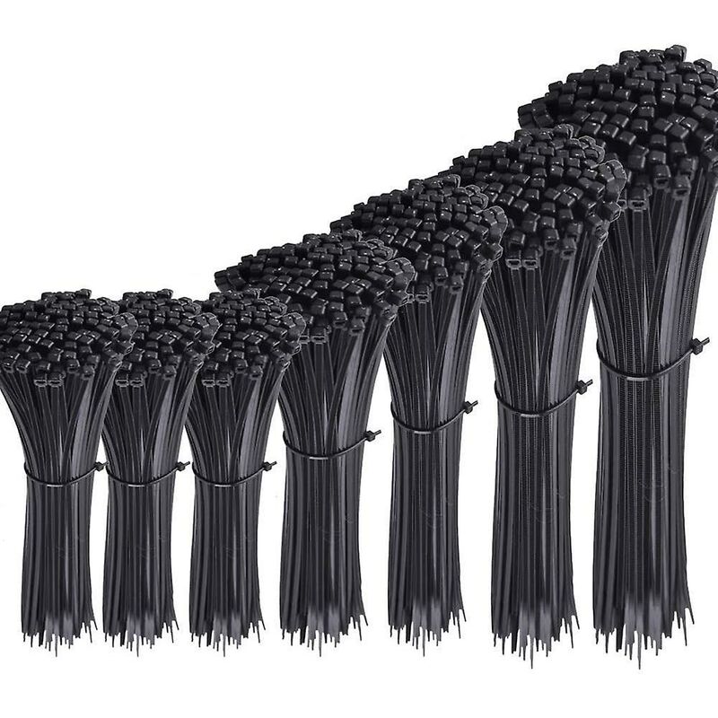 700 Piece Black Nylon Cable Ties, Lengths 4"/ 6"/ 8"/ 10"/ 12"