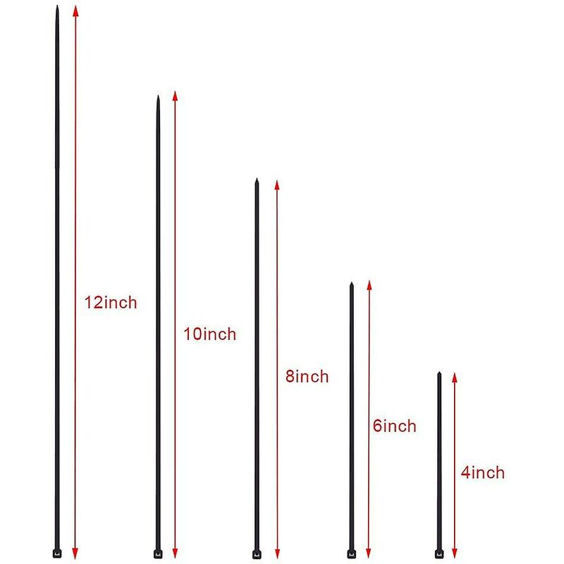 700 Piece Black Nylon Cable Ties, Lengths 4"/ 6"/ 8"/ 10"/ 12"