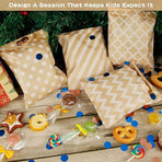 100 Pack Kraft Paper Candy Bags, Candy Cookie Favor Snacks Buffet Grocery Packaging, 4 Different Style No Wax Sweet