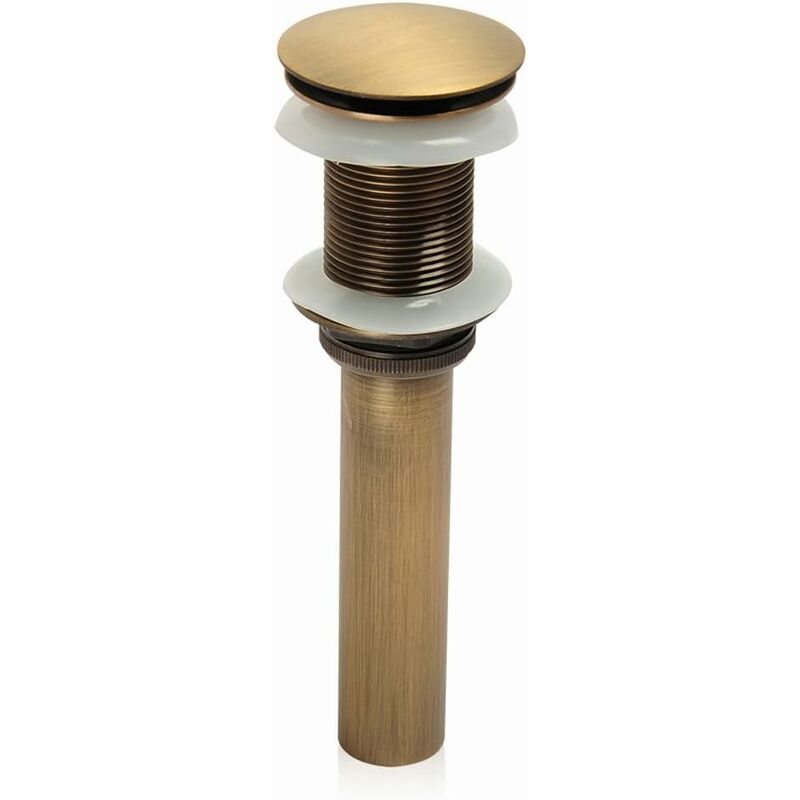 Single Handle Push-Pull Pop-Up Clicker Sink Faucet Build Plug Without Overflow (Antique Brass)