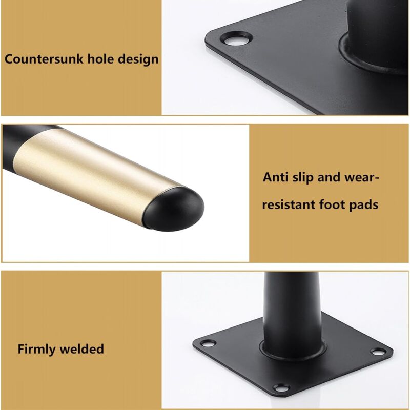 4 pcs Set Furniture Legs 10Cm Metal Table Chair Legs With Non-Slip Silent Base Black+Gold