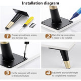 4 pcs Set Furniture Legs 10Cm Metal Table Chair Legs With Non-Slip Silent Base Black+Gold