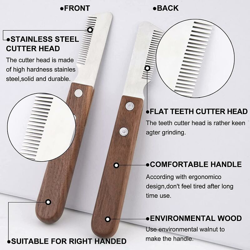 Right Handed Trimmer Knife Professional Dog Stripping Knife With Ergonomic Wooden Handle