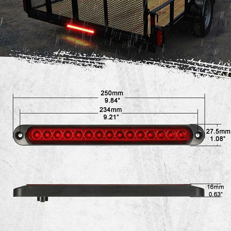 2 pcs 12V 15 LED Trailer Brake Tail Light Bar Waterproof Rear Lights Running Lights Identification Light For Offroad