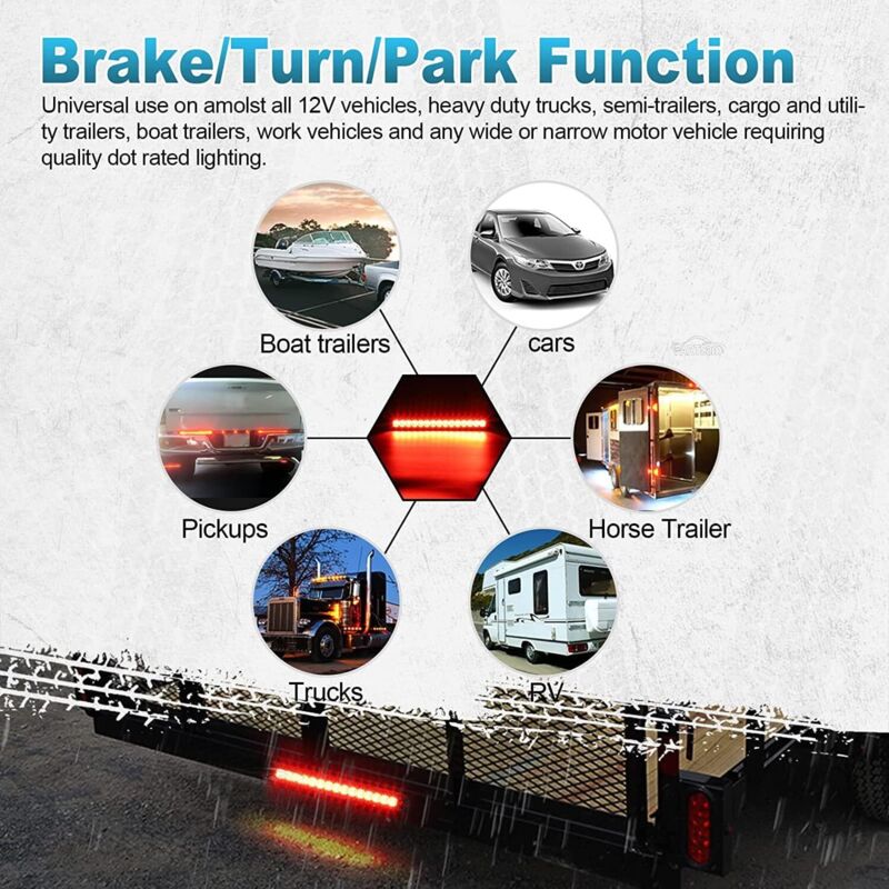 2 pcs 12V 15 LED Trailer Brake Tail Light Bar Waterproof Rear Lights Running Lights Identification Light For Offroad