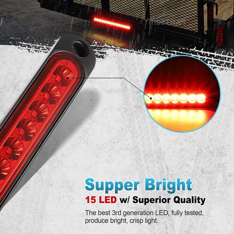 2 pcs 12V 15 LED Trailer Brake Tail Light Bar Waterproof Rear Lights Running Lights Identification Light For Offroad