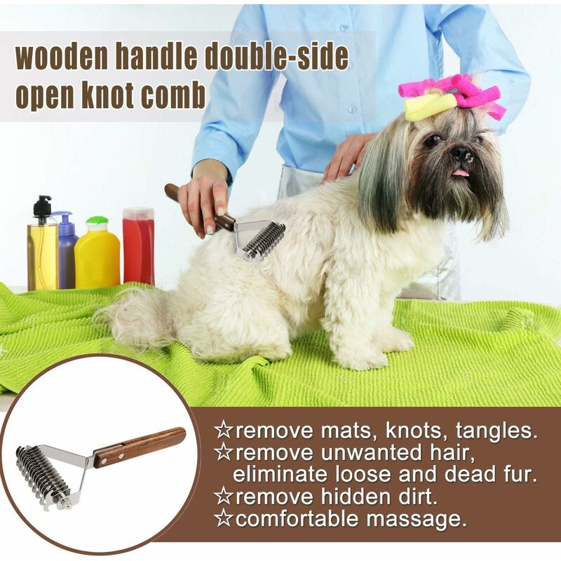 Coat King Rake Pet Undercoat Rake Dog Dematting Comb Pet Grooming Brush Tool Deshedding 17+9 Double Sided Teeth