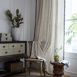 1 Panel Bohemian Curtains Cotton Linen Black Tassel Curtains For Living ROom Bedroom (White, 150 X 180 Cm) - Front View