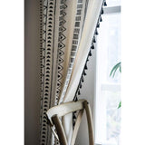 1 Panel Bohemian Curtains Cotton Linen Black Tassel Curtains For Living ROom Bedroom (White, 150 X 180 Cm) - Side View