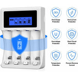 Lcd Fast Battery Charger, 4 Slots Universal Aa/Aaa Battery Charger, For 4 Ni-Mh/Ni-Cd Batteries(Usb Port)