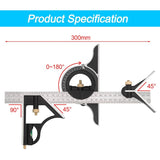 Metal Combination Square Multi-Function Carpentry Ruler Combination Angle Ruler With Zero Level Protractor Straight - Front View