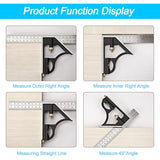 Metal Combination Square Multi-Function Carpentry Ruler Combination Angle Ruler With Zero Level Protractor Straight - Top-Down View