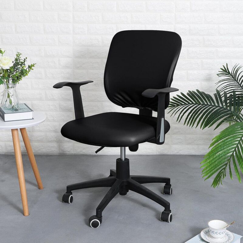 Pu Office Chair Cover Removable Stretch Armchair Cover Swivel Chair Protector Waterproof Oilproof For Banquet Home,