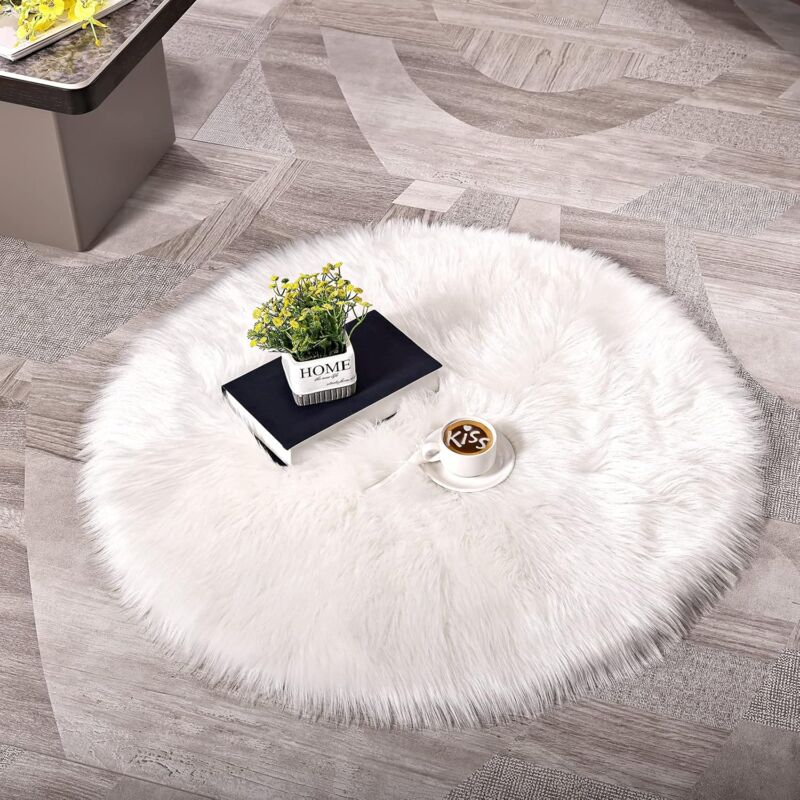 Faux Sheepskin Faux Lambskin Rug Fluffy Soft Longhair Decorative Sofa Chair Cushion Mat (White, 45X45Cm)