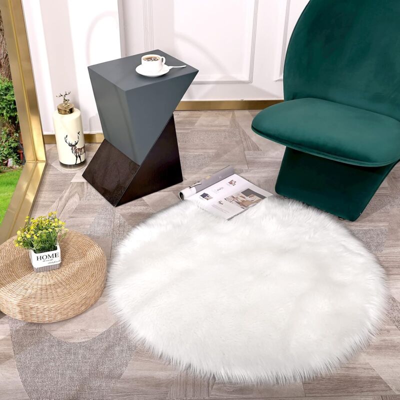 Faux Sheepskin Faux Lambskin Rug Fluffy Soft Longhair Decorative Sofa Chair Cushion Mat (White, 45X45Cm)