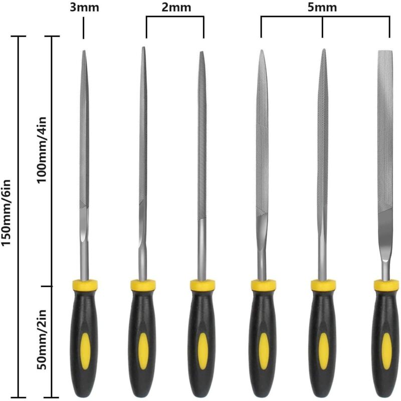 6 pcs File Set, 5.5 Inch Needle Files, 3Mm Diameter Carbon Steel File Kit With Handle, Suitable For Metal, Wood, Glass,