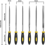 6 pcs File Set, 5.5 Inch Needle Files, 3Mm Diameter Carbon Steel File Kit With Handle, Suitable For Metal, Wood, Glass, - Front View