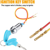 2 Wire Ignition Switch, Key Start Switch With 2 On-Off Buttons For Electric Scooter Atv Moped Go Kart - Front View