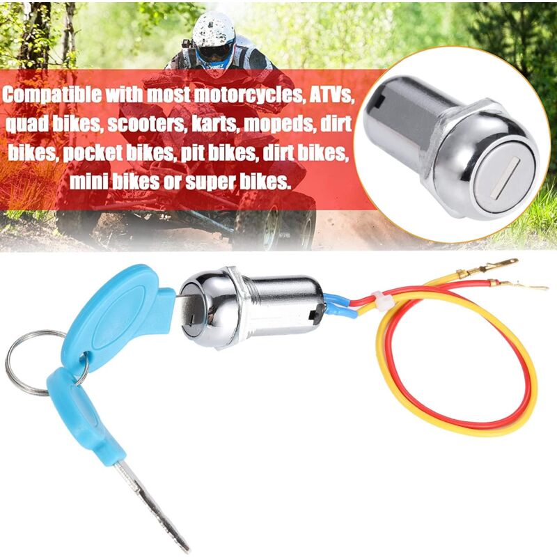 2 Wire Ignition Switch, Key Start Switch With 2 On-Off Buttons For Electric Scooter Atv Moped Go Kart