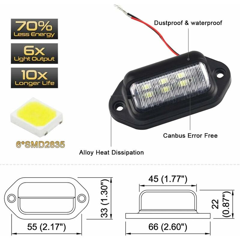 Universal 6LED LED License Plate Light Door Step Light For Trailer Rv Truck 2 Pack