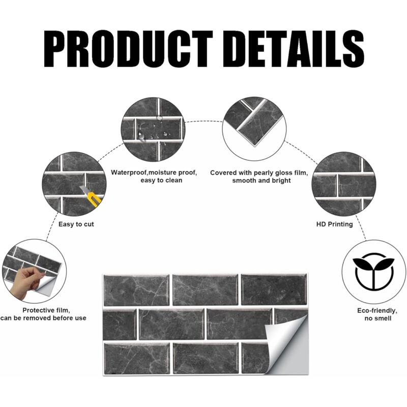 Kitchen Tile Stickers, 12 Pieces Self-Adhesive Tile Sticker Waterproof Pvc Tile Stickers Self-Adhesive Wall Tile