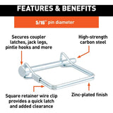 12 pcs Square Locking Pin 5/16 Inch (8Mm) High Quality Galvanized Carbon Steel Safety Self Locking Pin For Tractor Farm
