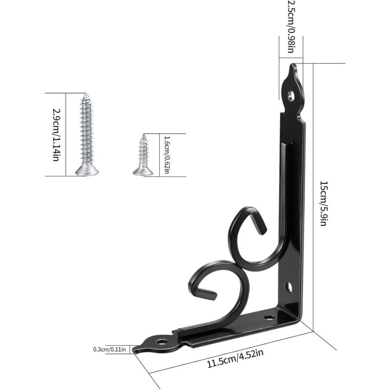 2 pcs Wall Shelf Brackets, 90 Degree Triangle Shelf Brackets, Metal Angle Bracket For Bookshelf, Kitchen - Black