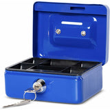 Steel Money Box Lockable And Portable 12.5X9.5X6Cm With Coin Slot Suitable As Piggy Bank, Small Safe, Cash Drawer Blue - Front View