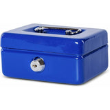 Steel Money Box Lockable And Portable 12.5X9.5X6Cm With Coin Slot Suitable As Piggy Bank, Small Safe, Cash Drawer Blue - Side View