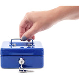 Steel Money Box Lockable And Portable 12.5X9.5X6Cm With Coin Slot Suitable As Piggy Bank, Small Safe, Cash Drawer Blue - Top-Down View