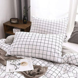 Duvet Cover 200X230 Checkered - Reversible Microfiber Bedding Set White And Grey With Zipper - Adult Bed Linen 2 - Side View
