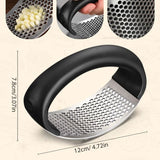 Stainless Steel ROcking Garlic Press - Cooking Appliance - Black & Gray 2Pc - Front View