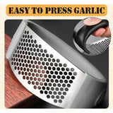 Stainless Steel ROcking Garlic Press - Cooking Appliance - Black & Gray 2Pc - Side View