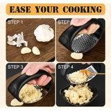 Stainless Steel ROcking Garlic Press - Cooking Appliance - Black & Gray 2Pc - Top-Down View