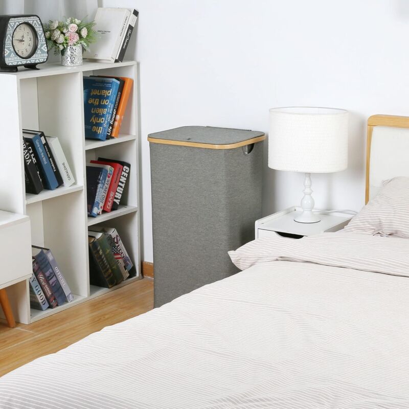 Large Laundry Basket With Lid, 100L Dirty Basket With Bamboo Handles For Clothes, Laundry Basket Xxl Foldable With