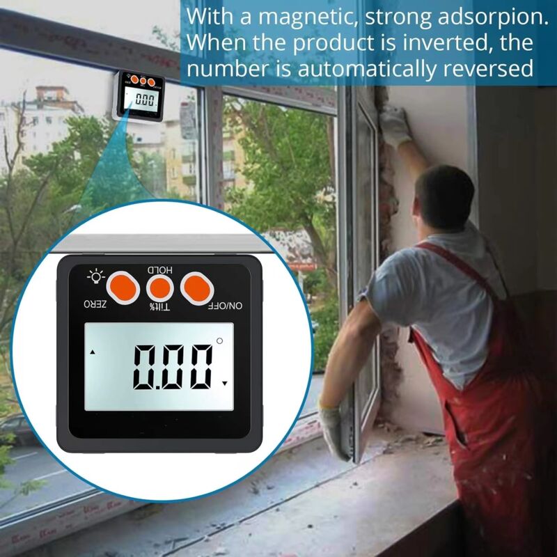 Digital Inclinometer Protractor 4 90° Level Box Angle Finder Backlight Bevel Gauge Magnetic Base Gauge In/Ft Mm/M With