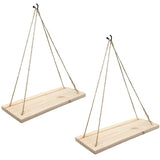 2 pcs Set - Hanging Wall Shelf - Trendy Decoration In Recycled Wood - Hook Included - Pine Wood - 35 Cm X 14 Cm - - Side View