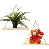 2 pcs Set - Hanging Wall Shelf - Trendy Decoration In Recycled Wood - Hook Included - Pine Wood - 35 Cm X 14 Cm - - Top-Down View