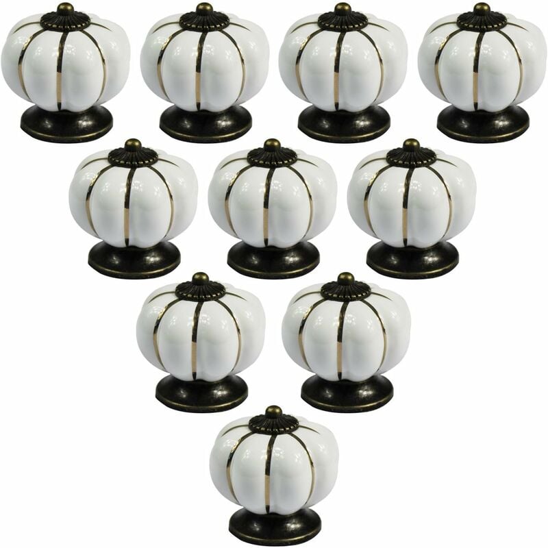 10 pcs Vintage European Style Ceramic Pumpkin Cabinet Knobs Dresser Cupboard Drawer Pull Handles White