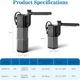 Adjustable Aquarium Filter 600L/H Aquarium Pump, Ultra-Quiet Internal Aquarium Filter Suitable For Aquariums Up To 200L