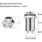 4 pcs 12Mm 3A 12V/24V/125V/250V Ac Self-Locking Waterproof Push Button Switch Nickel Plated Copper On Off Push Button