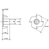 T Nut Claw Nut 4 Sided Nut Claw Fitting M6 X 12 Mm 50 pcs - Front View