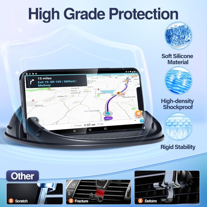 Car Phone Holder, Anti-Slip DAshboard Mount Cell Phone Holder Compatible For Other Smartphone (Black)