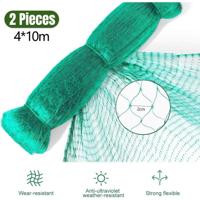 Chicken Netting, 2 Pieces Anti Bird Netting, 4M X 10M Bird Netting, Fruit Tree Netting, Protective Netting, Protect