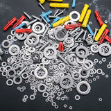 360 pcs Stainless Steel Flat Washers Assortment Kit, M2.5 M3 M4 M5 M6 M8 M10 M12 Metal Washers For Screw Sealing Gasket - Top-Down View