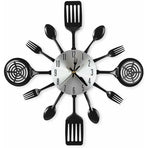 16" Large Kitchen Wall Clocks With Spoons And Forks, Great Home Decor And Nice Gifts, Black