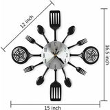 16" Large Kitchen Wall Clocks With Spoons And Forks, Great Home Decor And Nice Gifts, Black