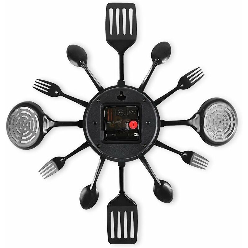 16" Large Kitchen Wall Clocks With Spoons And Forks, Great Home Decor And Nice Gifts, Black