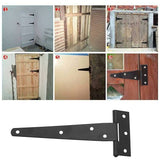 6 Pack T-Shaped Hinges For Garden Shed - 10Cm - Heavy Duty - Forged Steel - Rustproof - Black - Front View