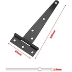 6 Pack T-Shaped Hinges For Garden Shed - 10Cm - Heavy Duty - Forged Steel - Rustproof - Black